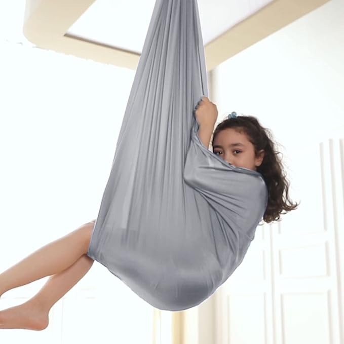 Yoga Swing for Kids Hammock Children Hangin Indoor Outdoor Autism Aspergers,ADHD Kids Hangin Therapy Swing 110inch x 59inch (Hardware Included) Silver Gray