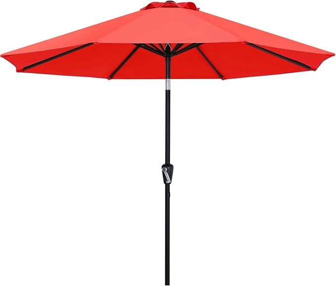 ABCCANOPY 9FT Outdoor Patio Umbrella, 8 Ribs Table Umbrella w/Crank for Easy Set Up, Suitable for Garden, Lawn, Deck & Backyard (Red)