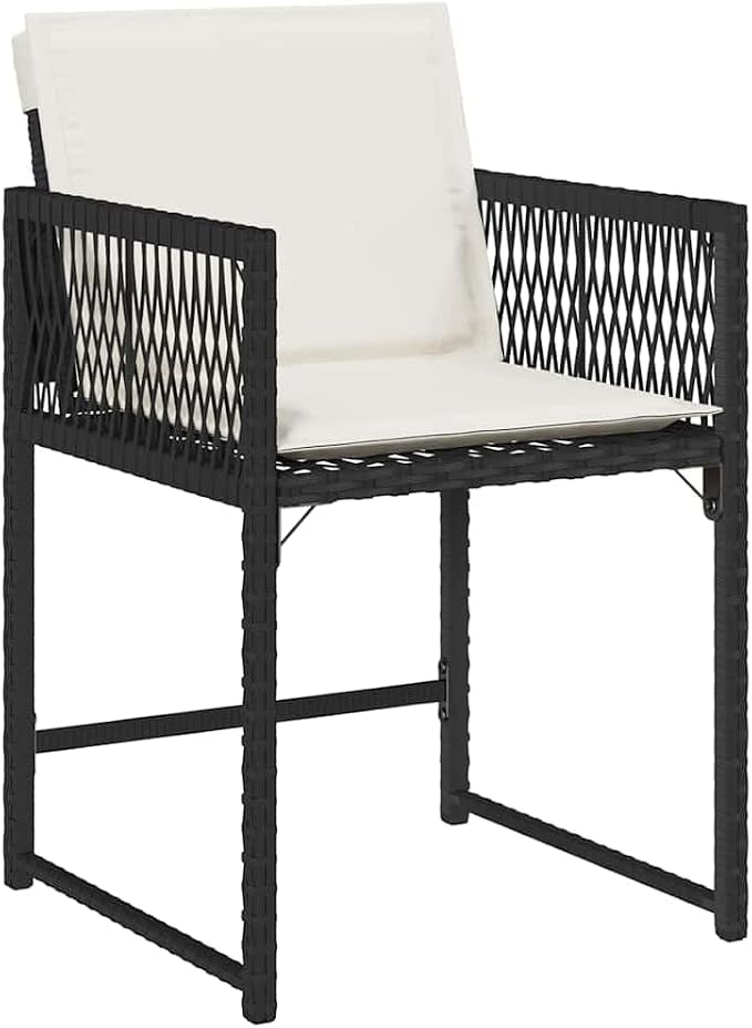 5 Piece Outdoor Dining Set, Black Poly Rattan Patio Table and 4 Chairs, Modern Garden Furniture for Backyard Deck Balcony