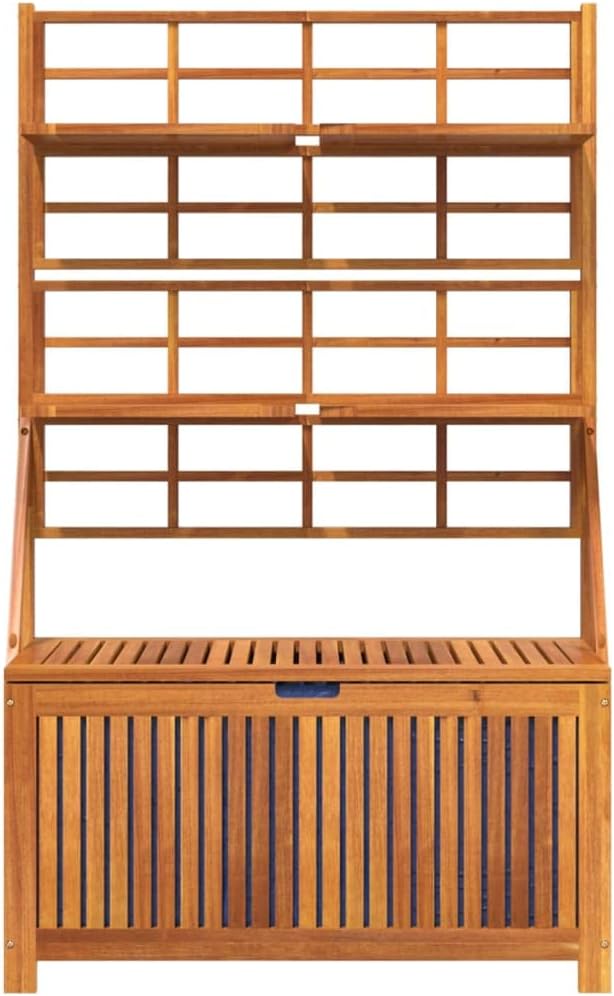 Outdoor Storage Box with Trellis Solid Acacia Wood 39"x19.7"x63" Patio Furniture for Deck Poolside Garden Organization, 4 Shelves Water-Resistant Inner Bag