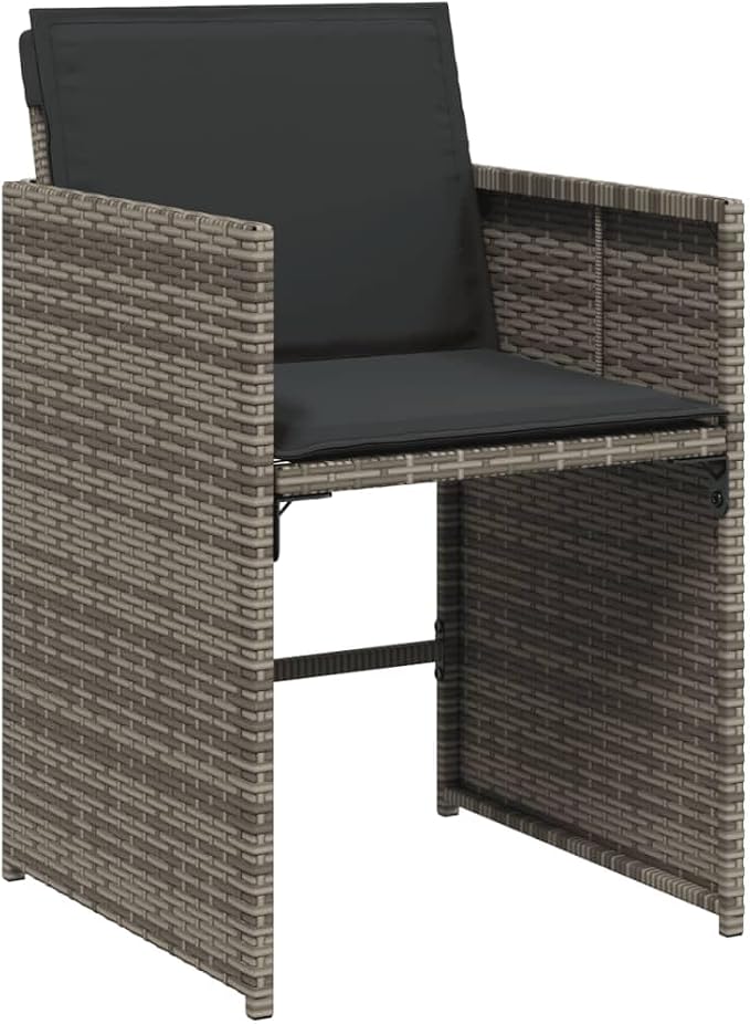 13-Piece Patio Dining Set with Cushions Gray PE Rattan Outdoor Furniture Set, Foldable Chairs & Tempered Glass Table for Backyard, Balcony, Garden