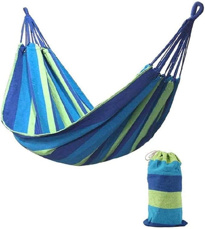 RUVOO Hammock Camping Hammock 2 Persons Striped Hammock Outdoor Leisure Bed Thickened Canvas Hanging Bed Sleeping Swing Hammock for Camping Hammocks for Outside (Color : Blue, Size : 280x80cm)
