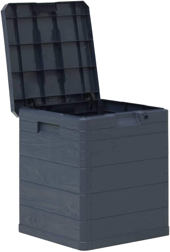 Patio Storage Box 23.8 Gal Anthracite Plastic Deck Box with Wood Texture for Outdoor Furniture, Garden Storage, Pool Toys, and Patio Decor
