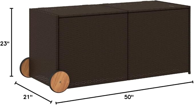 Outdoor Storage Box 283 Gallon Brown Rectangular Deck Box with Wheels and Gas Spring for Garden Patio Balcony