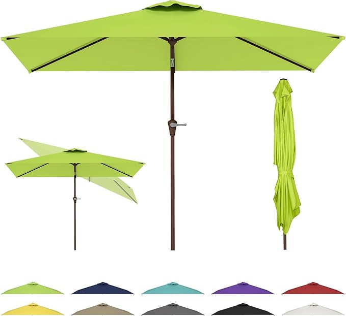 GREENVINES 6.5X10 FT Rectangular-Patio-Umbrella | Outdoor-Table-Umbrellas | 6 Sturdy Steel Ribs | Push Button Tilt & Crank | Waterproof | Market Umbrella | for Pool Backyard Garden Deck | Apple Green