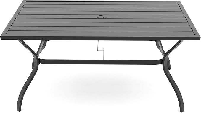 Patio Dining Set,Including 60"x 38" Steel Slat Dining Table and 6 Stackable Patio Chairs,Outdoor Furniture Set with 1.6" Umbrella Hole for All Weather