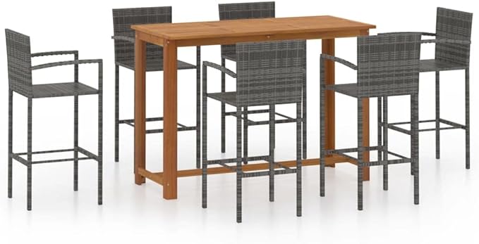 Patio Bar Set,Patio Lounge Set,Conversation Sets,Outdoor Garden Table and Chairs Sets,Outdoor Patio Furniture,for Patio,Backyard,Garden,7 Piece Gray