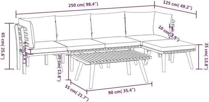 Backyard Furniture Patio Conversation Sets Outdoor Seating 6 Piece Patio Lounge Set with Cushions Solid Acacia Wood Suitable for Swimming Pool, Courtyard, Garden