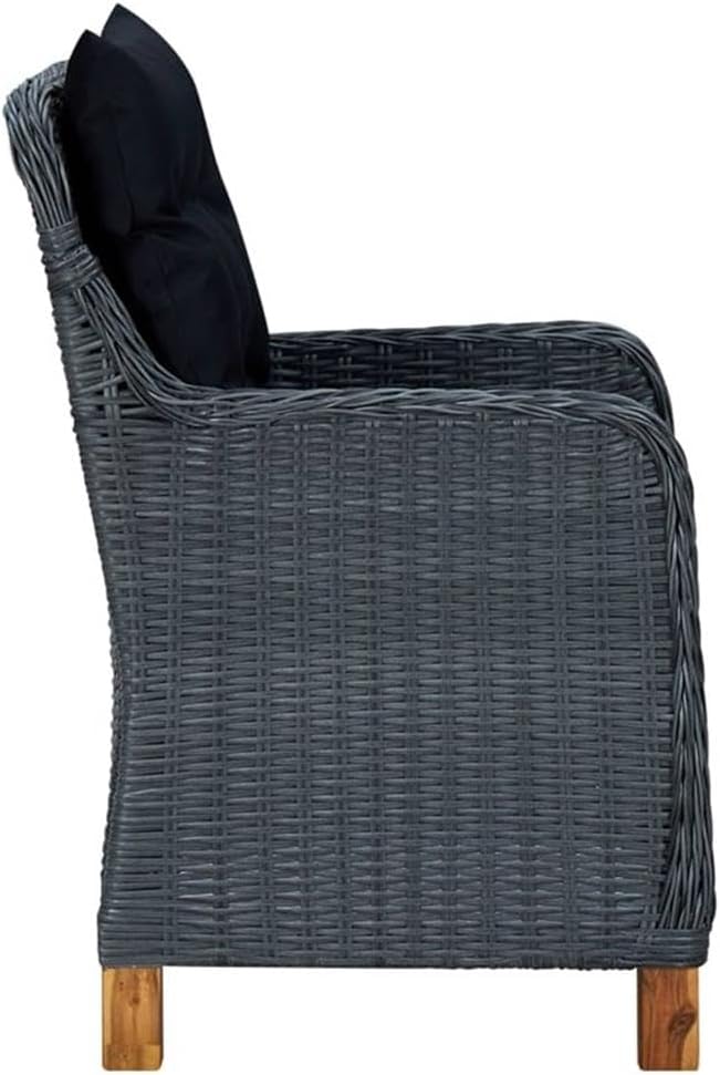 Afuera Living Outdoor Dining Set, Synthetic Poly Rattan, Dark Gray Finish, Powder-Coated Steel Frame, UV-Resistant, Rectangular Table with 8 Chairs, Weather-Resistant Patio Furniture for Gardens or