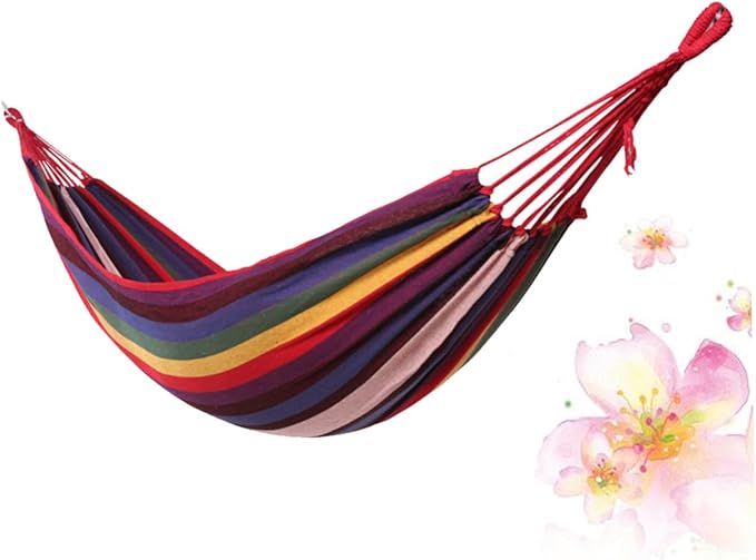 GLEAVI Canvas Camping Hammock and Outdoor Swing Hammock, Thickened 200x80cm Rainbow Color, Garden Hanging Chair for Backyard and Travel Use