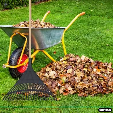Superio Kids & Adult Set Rakes with Hardwood Handle, Durable Plastic Head to Sweep Leaves in Lawn and Tidying Up The Garden, Kids Size 34" Adult Size 61"