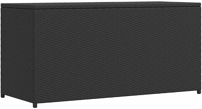 Patio Storage Box Black PE Rattan Resin Wicker Outdoor Deck Cushion Chest with Lockable Lid 47.2"x19.7"x23.6" Weather Resistant Garden Bench Container for Backyard Porch