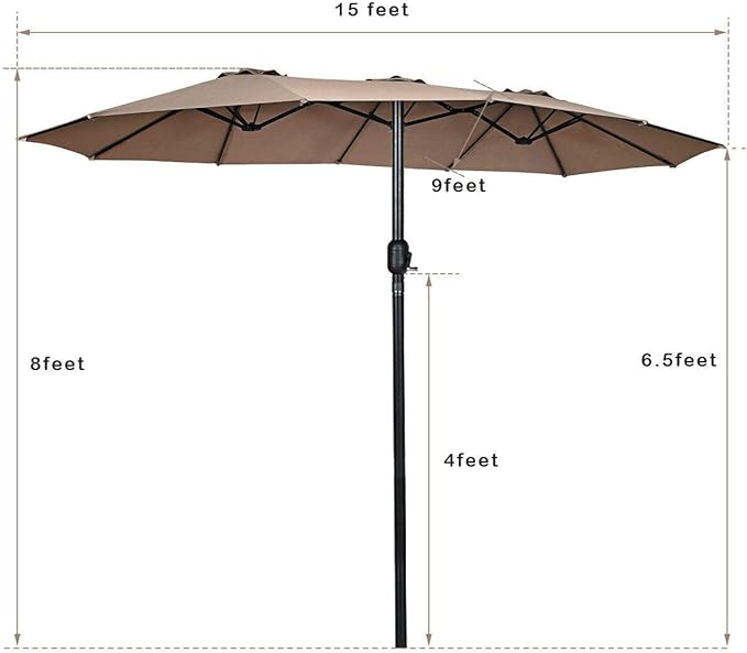 Tangkula 15 Ft Patio Umbrella Double-Sided Outdoor Market Table Umbrella with Crank (Coffee)