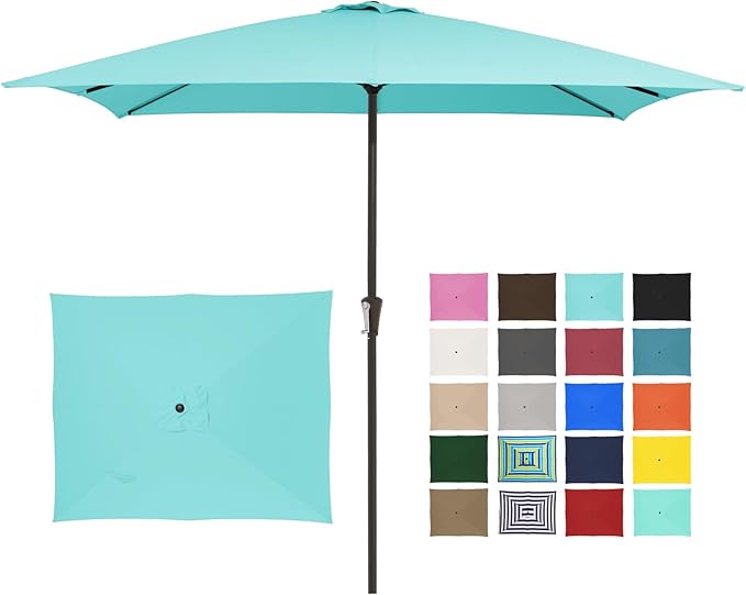 JEAREY 8x10 ft Rectangular Patio Umbrellas Outdoor Table Market Umbrella w/Crank, 8 Sturdy Ribs, UV Protection Windproof Sunproof for Garden, Deck, Backyard, Pool(Teal Blue)