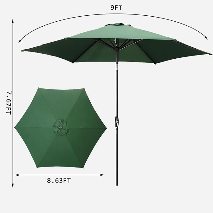 9ft Patio Umbrella Outdoor Portable Table Market Umbrella with Push Button Tilt/Crank,Green