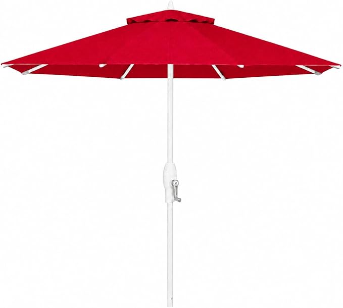 Treasure Garden 9ft Patio Umbrella - Outdoor Furniture Market Umbrella – Deluxe Auto-Tilt – White Aluminum Frame (Sunbrella, Jockey Red)