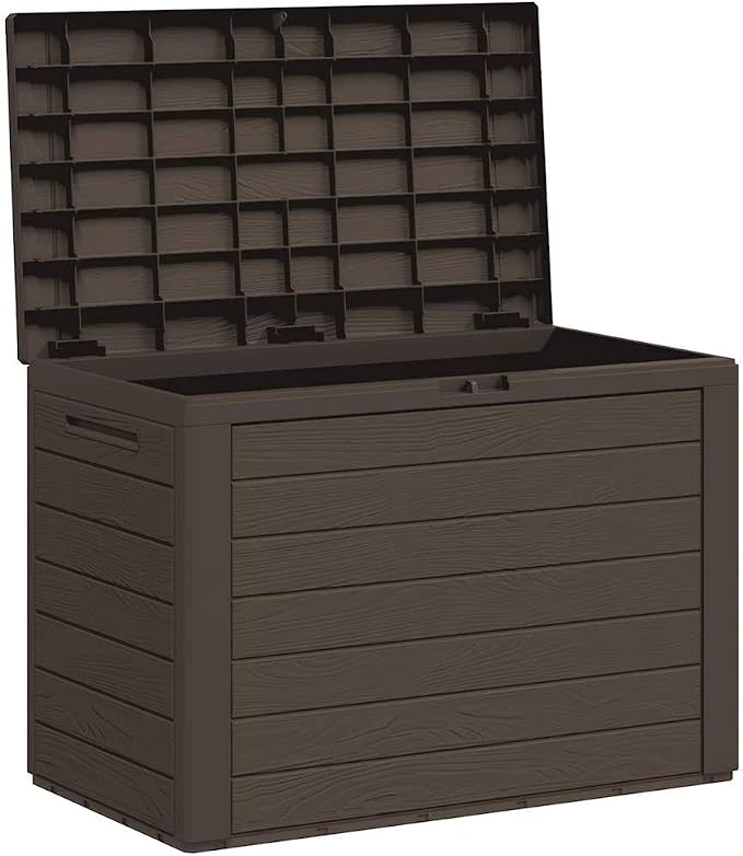 Outdoor Storage Box 50 Gallon, Durable Polypropylene Deck Box for Garden, Patio, Garage, Brown Waterproof Storage Container for Cushions and Tools