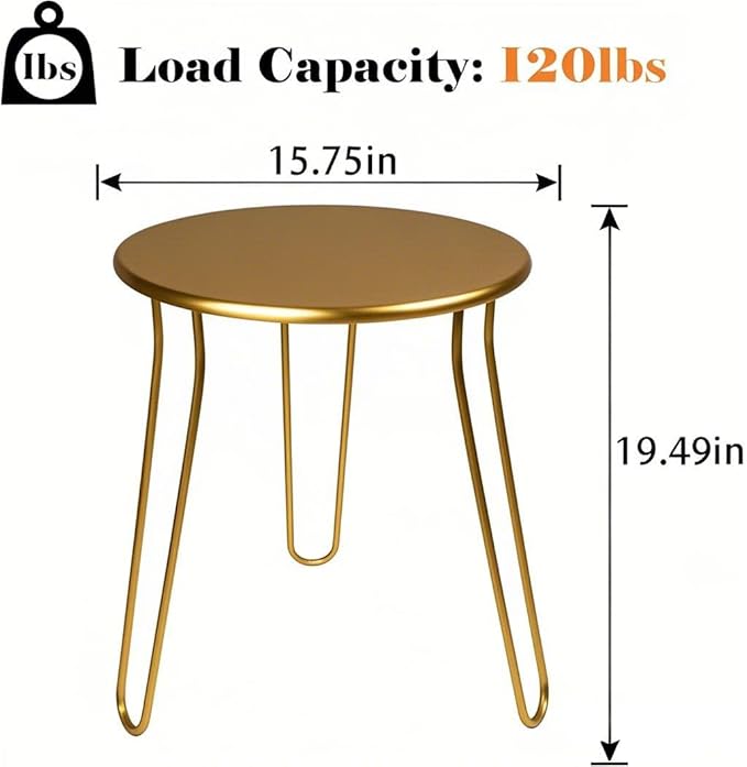Small Patio Side Table, Weather Resistant Anti-Rust Outdoor Metal Patio Round End Table, Outdoor End Table for Garden, Porch, Balcony, Yard, (Gold)
