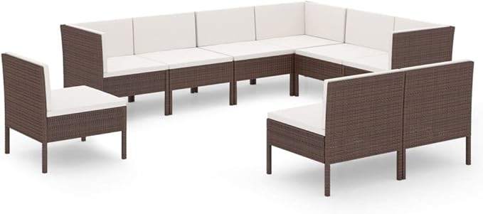 9 Piece Patio Lounge Set with Cushions,Patio Sofa,Outdoor Daybed,Patio Seating,Outdoor Furniture SetsPatio Conversation Sets,Modern Set,Outdoor Patio Chairs,for Backyard,Garden, Poly Rattan Brown