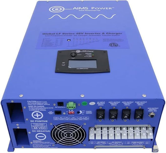 AIMS Power PICOGLF80W48V240VS Power Inverter Charger, 8000W Low Frequency 110/220Vac Split Phase, 24000W Surge for 20 Seconds, Battery Priority Selector, Terminal Block, Marine Coated and Protected