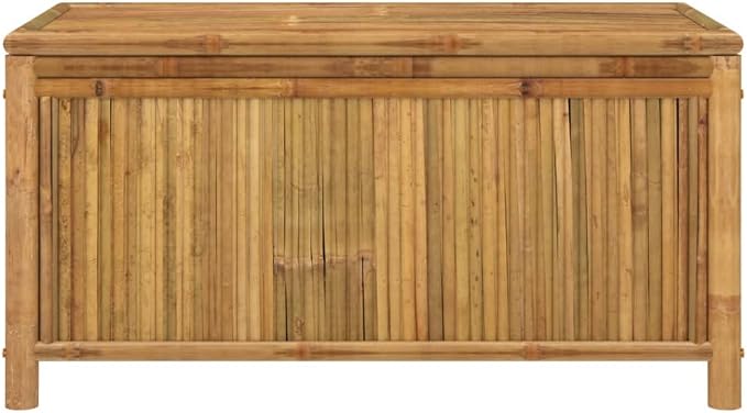 Large Bamboo Storage Box for Outdoor Garden and Patio Use, Rectangular Shape 43.3x20.5x21.7 Inches, Natural Material with Breathable Fabric and Zip Closure, Organizer for Cushions, Tools