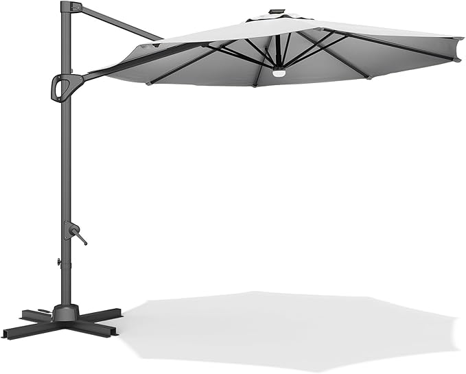 10 Ft Offset Patio Umbrella with Base Included, Round Cantilever Umbrella with UV Protective And Water Resistant Canopy, 360° Rotation, Integrated Tilting System, Beige