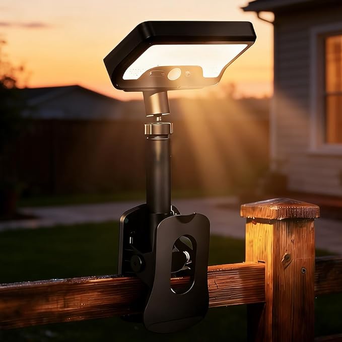Clip On Solar Motion Sensor Light Outdoor, 600LM 3 Modes IP65 Waterproof, Adjustable Angle 1-Second Installation for Fence, Camping, Deck & Gutter(Black)