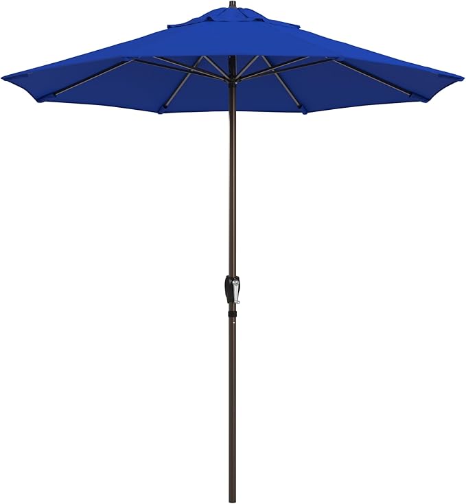 California Umbrella 12-Year Protection 7.5-Ft Outdoor Patio Umbrella, Sunbrella Fade-Resistant Fabric, Auto-Tilt, Heavy Duty Aluminum Frame, 8 Reinforced Ribs for Pool or Deck, Bronze Pole, Pacific Blue