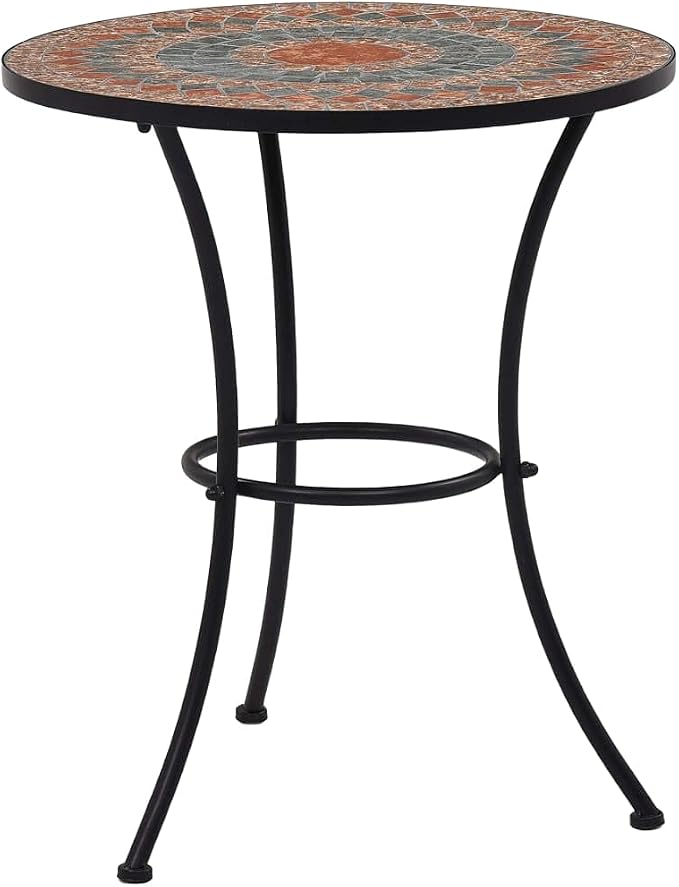 vidaXL Mosaic Bistro Table Ceramic Iron Frame Weather Resistant Balcony Pool Side Accent End Table Food Drinking Holder 23.6" Orange/Gray