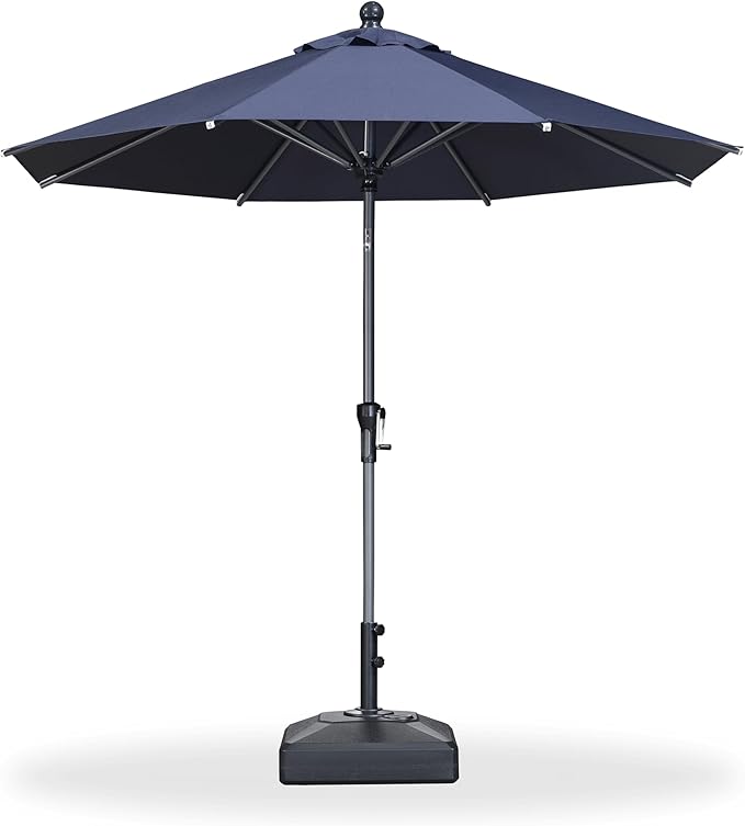 PURPLE LEAF 8' Round Patio Umbrella Outdoor Table Umbrella Aluminum Frame Market Umbrella Sun Umbrella with 8 Sturdy Ribs Tilt for Garden Deck Lawn Pool Navy Blue