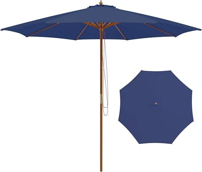 Giantex 10FT Patio Umbrella, Outdoor Table Market Umbrella with 8 Bamboo Ribs, Pulley Lift and Ventilation Hole, Outdoor Sunshade Umbrella for Poolside Backyard Beach