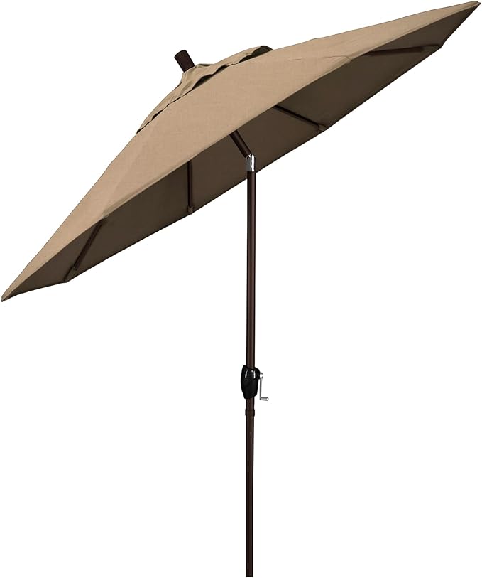 California Umbrella GSPT758117-5476 7.5' Round Aluminum Market, Crank Lift, Push Button Tilt, Bronze Pole, Sunbrella Heather Beige