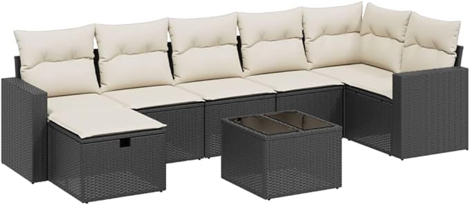 vidaXL Patio Sofa Set with Cushions 8 Piece, Outdoor Conversation Set, Sectional Sofa for Balcony Garden, Modern Style, Black Poly Rattan