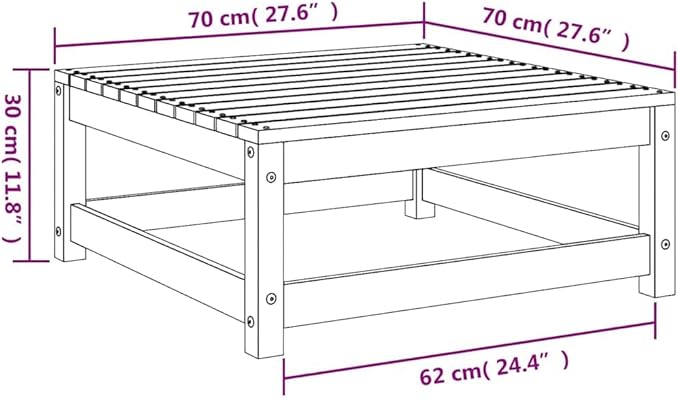 Rustic Brown Square Outdoor Ottoman 27.6"x27.6"x11.8" Solid Pine Wood Patio Sectional Footstool Coffee Table Modular Seating for Garden, Deck, Balcony