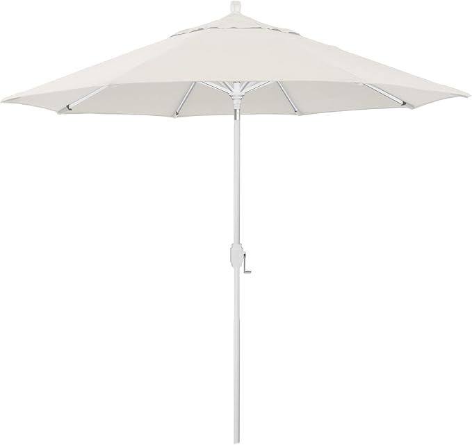 California Umbrella 12-Year-Non-Fading, 9Ft Premium Sunbrella Patio Umbrella, Hand-Crank, Button-Tilt, White Frame, Natural Fabric