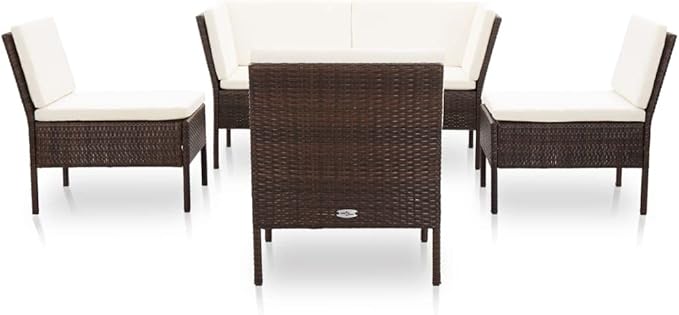 Patio Sofa Set with Cushions,Patio Lounge Set,Outdoor Furniture,Outdoor Furniture Sets,Patio Conversation Sets,for Garden,Deck,Backyard,6 Piece Poly Rattan Brown
