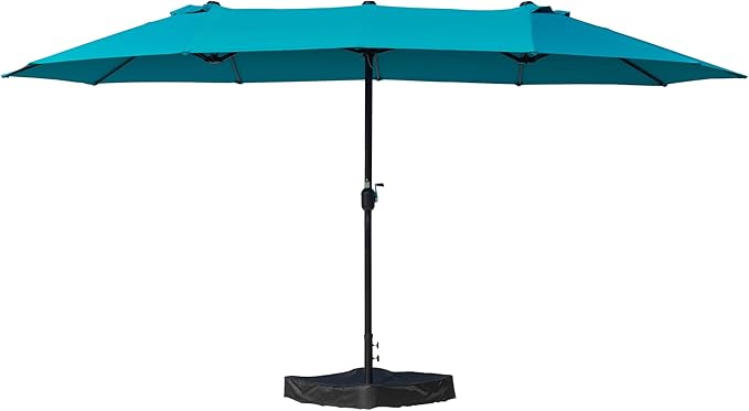 Kozyard 15 FT Double-Sided Rectangular Patio Umbrella, Base Included, Crank Lift Outdoor Patio Umbrella with UV Protection for Backyard, Pool & Garden Blue
