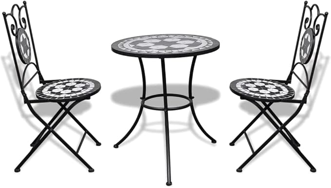 Bistro Set,Patio Lounge Set,Outdoor Patio Furniture,Outdoor Chat Conversation Set,Garden Furniture Sets,for Patio,Backyard,Garden,Outdoor,3 Piece Ceramic Tile Black and White