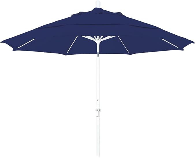 California Umbrella 11' Round Crank Lift, Collar Tilt, Aluminum Pole, Fiberglass Rib Patio Umbrella, White Finish