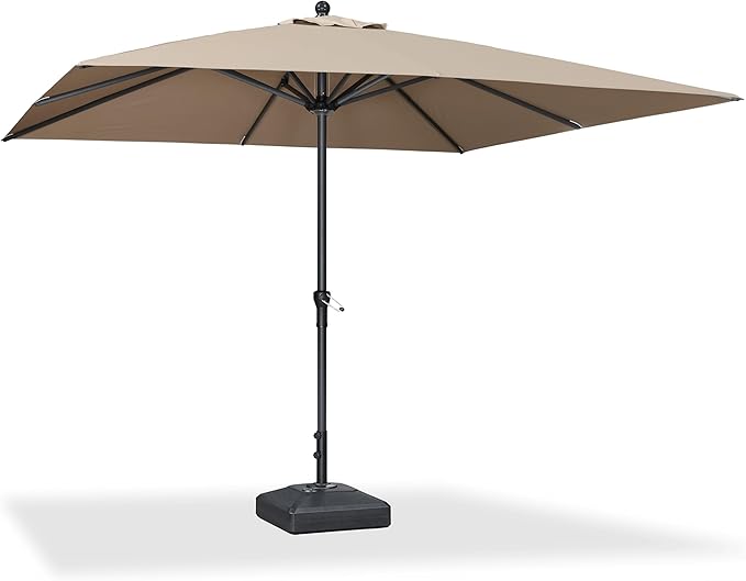 PURPLE LEAF 10' x 10' Square Patio Market Umbrella with Base Outdoor Table Umbrellas Aluminum Frame Sun Shade with 8 Sturdy Ribs for Garden Deck Lawn Pool Taupe