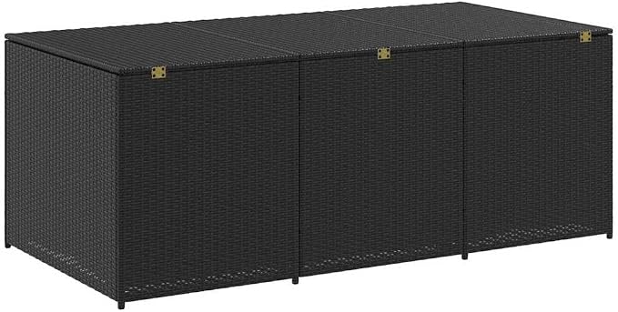 Powder Coated Steel Frame Black Poly Rattan Medium Garden Storage Box for Outdoor Organization, 70.9"x35.4"x27.6" Outdoor Storage Box with Zipped Closure