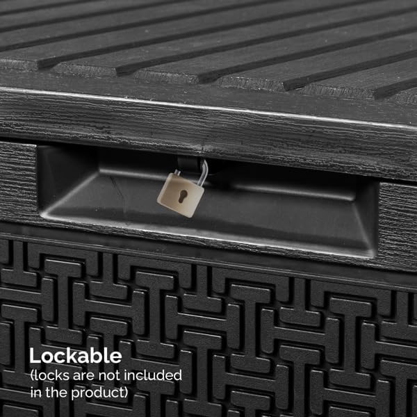 90gal Outdoor Garden Plastic Storage Deck Box Tools Lockable Seat (Black)