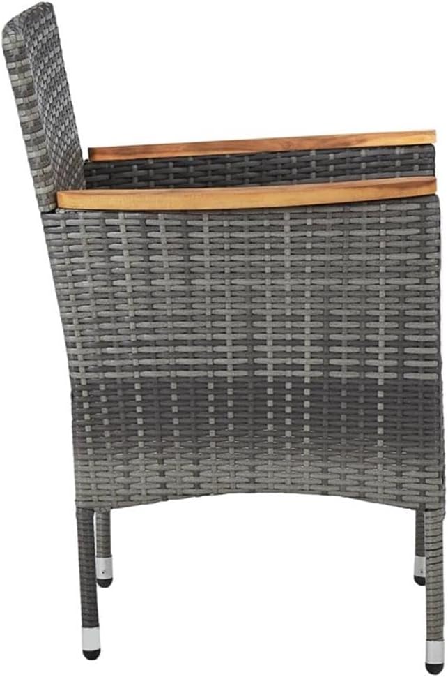 Bowery Hill Contemporary 5 Piece Patio Dining Set, Steel Frame with Poly Rattan and Acacia Wood, Gray and Black Finish, Weather-Resistant Cushions, Square Table and Armchairs, Outdoor Garden Furniture
