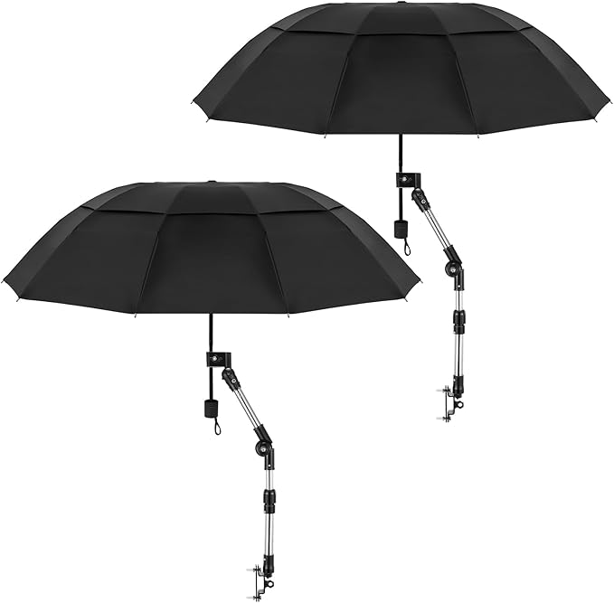 2 Pack Large Double Canopy Sun Umbrella for Chairs with Square Tube Clamp Foldable Portable Beach Umbrella for Chair Golf Cart Patio Wheelchair Outdoor Camping Fishing