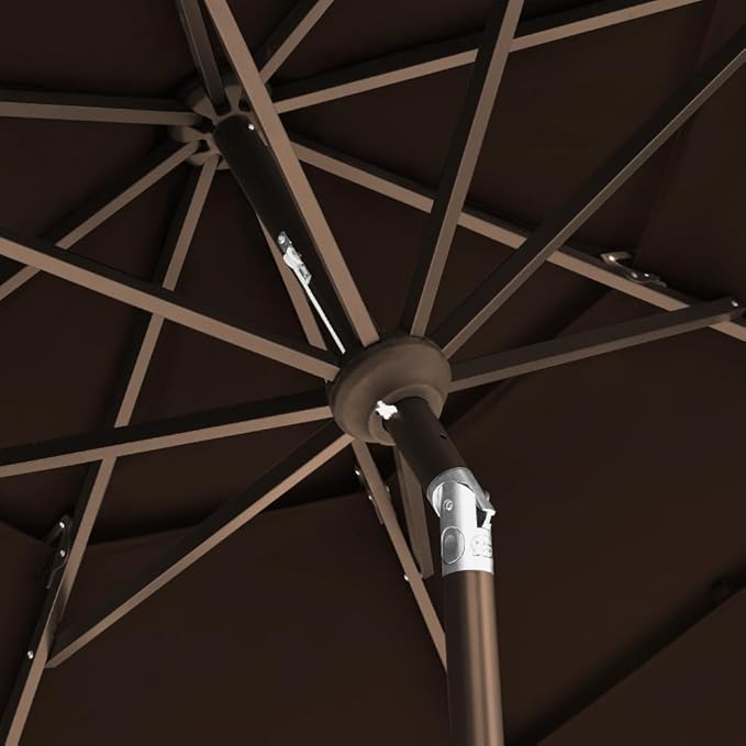 EliteShade USA 10-Year-Non-Fading 9ft 3-Tier Market Patio Umbrella, Commercial Grade Outdoor Table Umbrella with Crank Open, Windproof & UPF 50+ UV Protection, Heavy Duty Ventilation for Garden, Deck, Pool, Backyard, Beach & Bistro, Chestnut