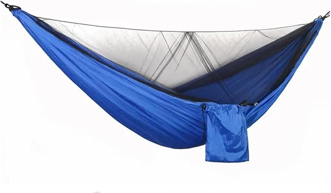 Hammocks, Camping Hammock with Mosquito Net Portable Parachute Strap Double Travel Hammock,Outdoor Backpacking Hammock Swing Chair,for Outside(Blue)