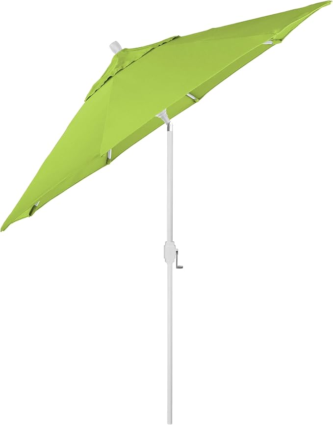 California Umbrella 12-Year-Non-Fading, 9Ft Premium Sunbrella Patio Umbrella, Hand-Crank, Button-Tilt, White Frame, Macaw Fabric