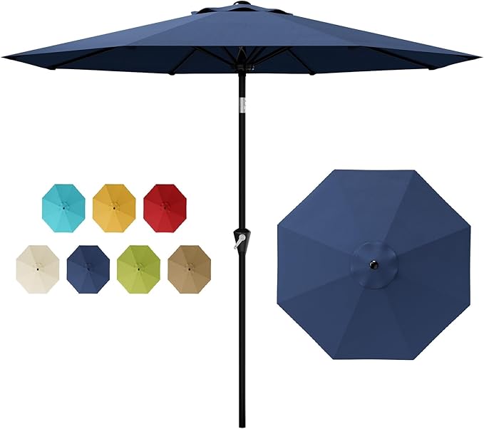 IDEALHOUSE 10FT Outdoor Patio Umbrella, UV Resistant Outdoor Table Parasol, Push Button Tilt & Crank Lift, 8 Fiberglass Ribs, Heavy Duty Canopy, Large Sunshade for Deck Yard Pool Cafe