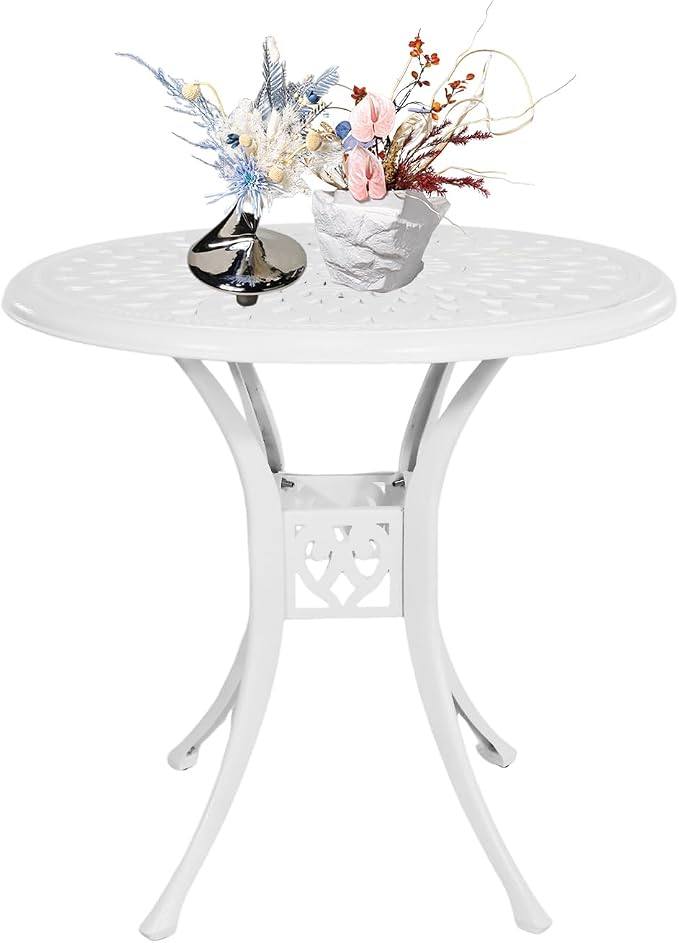 30.31" Patio Bistro Table with 2.36" Umbrella Hole, Cast Aluminum Outdoor Dinning Table for Garden Porch Backyard