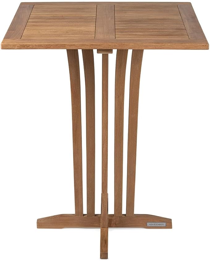 Ash & Ember Acadia Grade A Teak 35" Square Bar Table, Weather Resistant Solid Wood Patio Furniture, Tightly Spaced Slats and Brass Hardware, for Garden, Backyard, Indoor Outdoor Patio Furniture